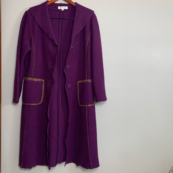 Vintage Ireland Coat Clodagh Callaghan 100% Boiled Wool Purple Art Gold Size 12 - Picture 3 of 14